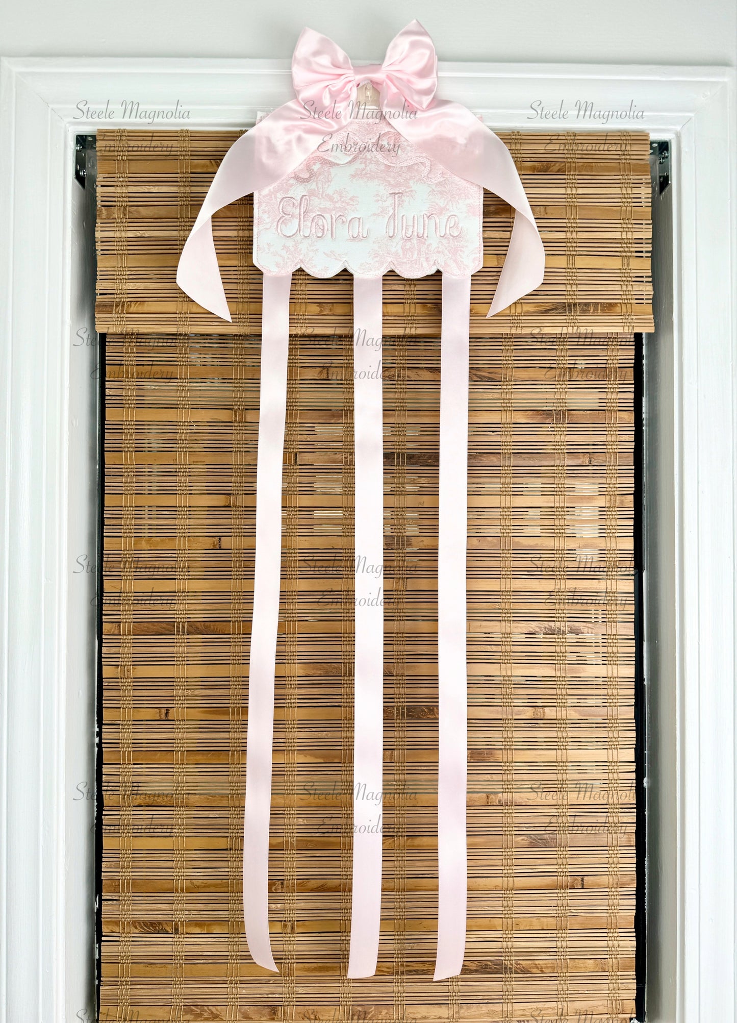 Pink Toile Hair Bow Holder
