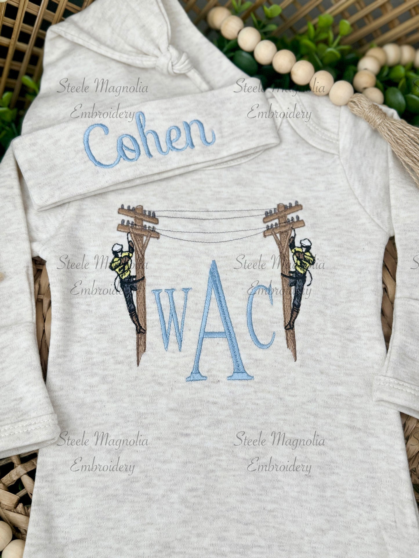 Lineman Infant Coming Home Outfit Gown/Romper Set