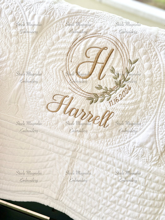 Gold Greenery Wedding Heirloom Lap Quilt