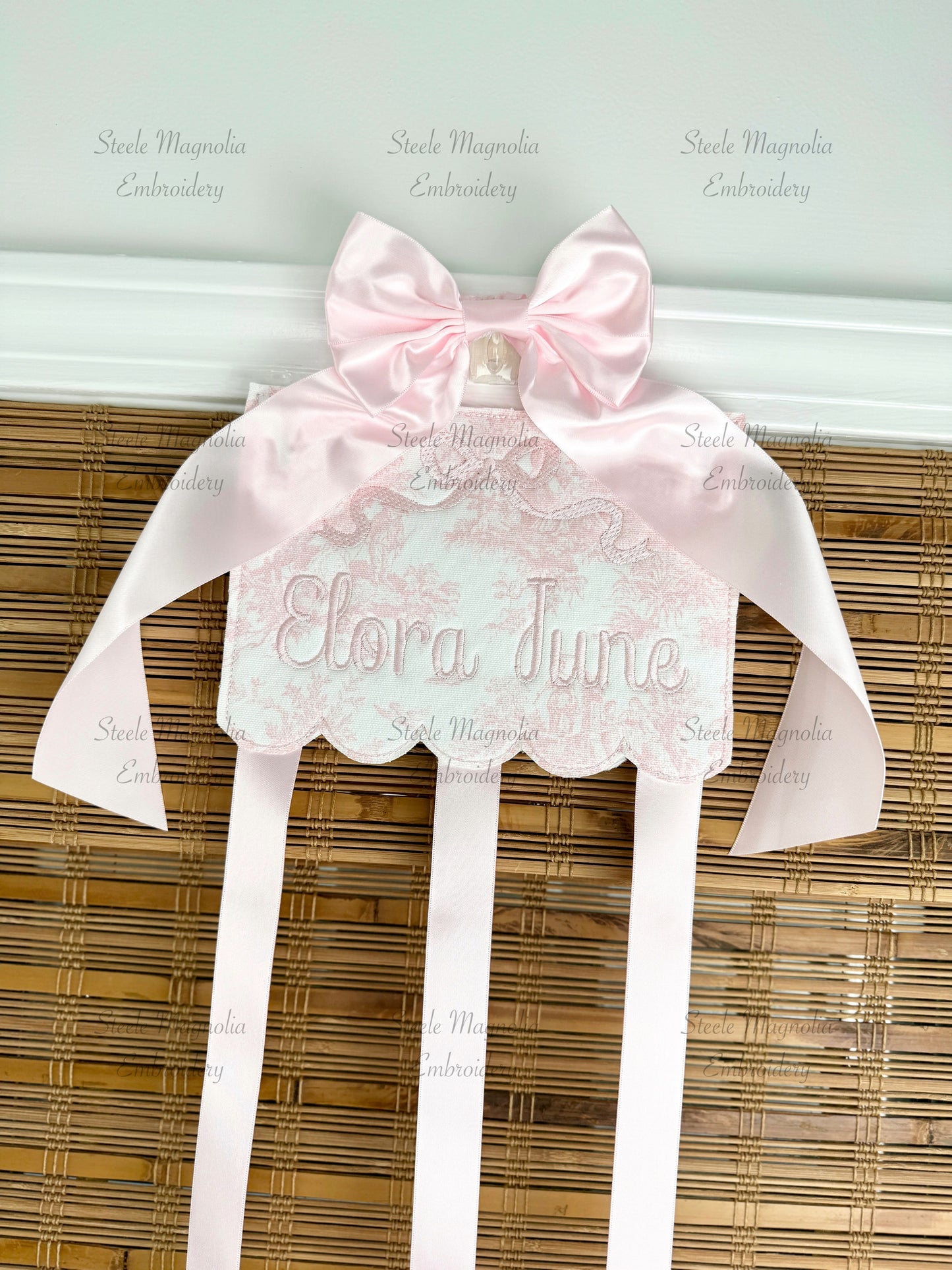 Pink Toile Hair Bow Holder
