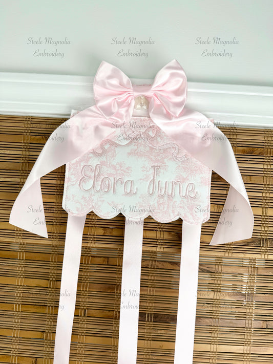 Pink Toile Hair Bow Holder