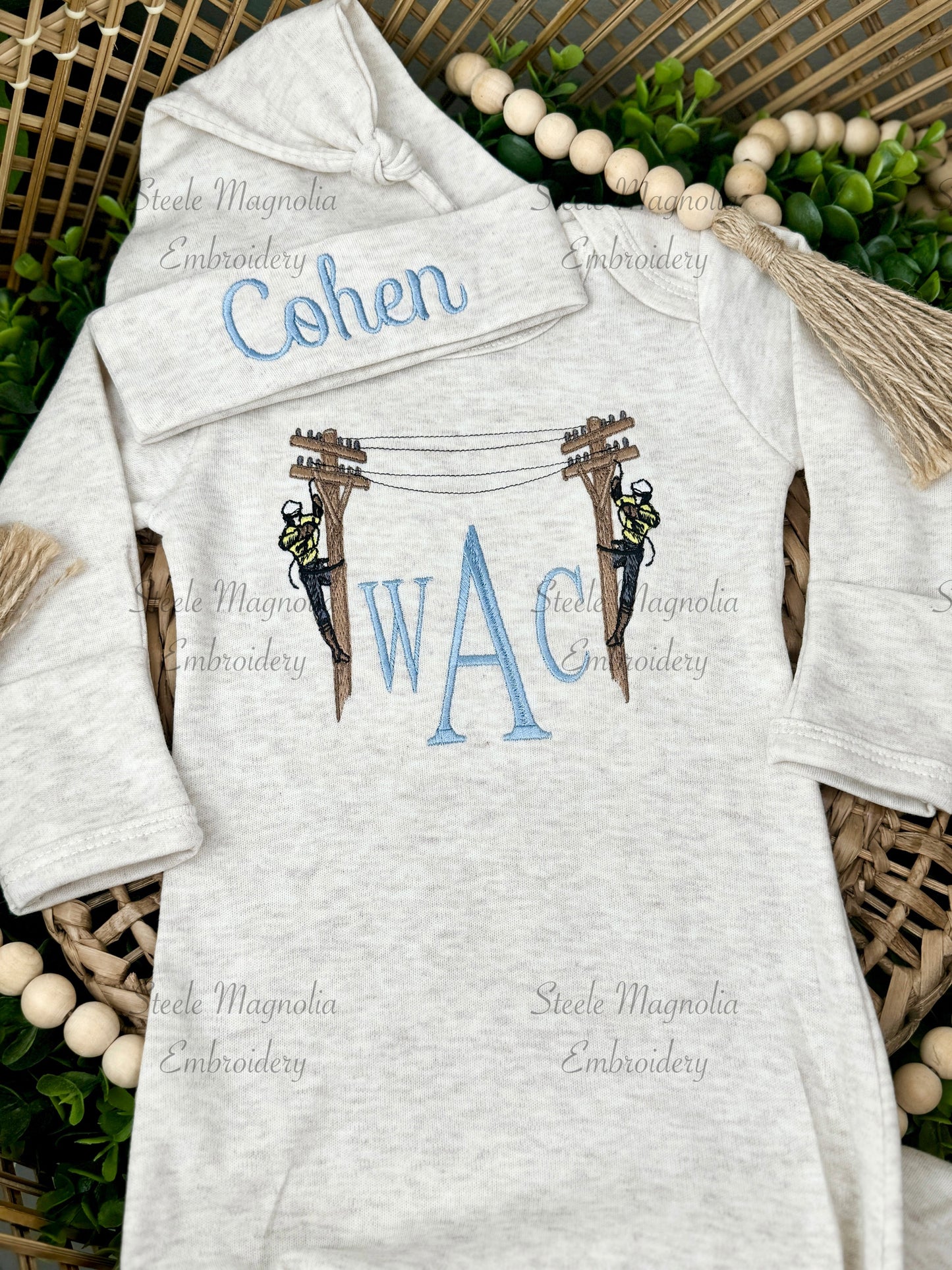 Lineman Infant Coming Home Outfit Gown/Romper Set