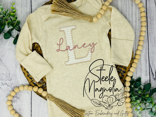 Boho Rose Gold/Mauve Applique Infant Gown/Romper