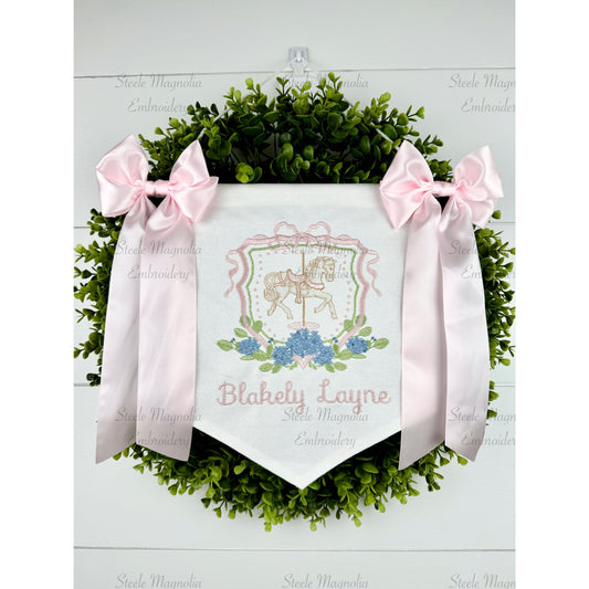 Carousel Horse Hydrangea Crest Baby Banner