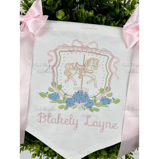Carousel Horse Hydrangea Crest Baby Banner