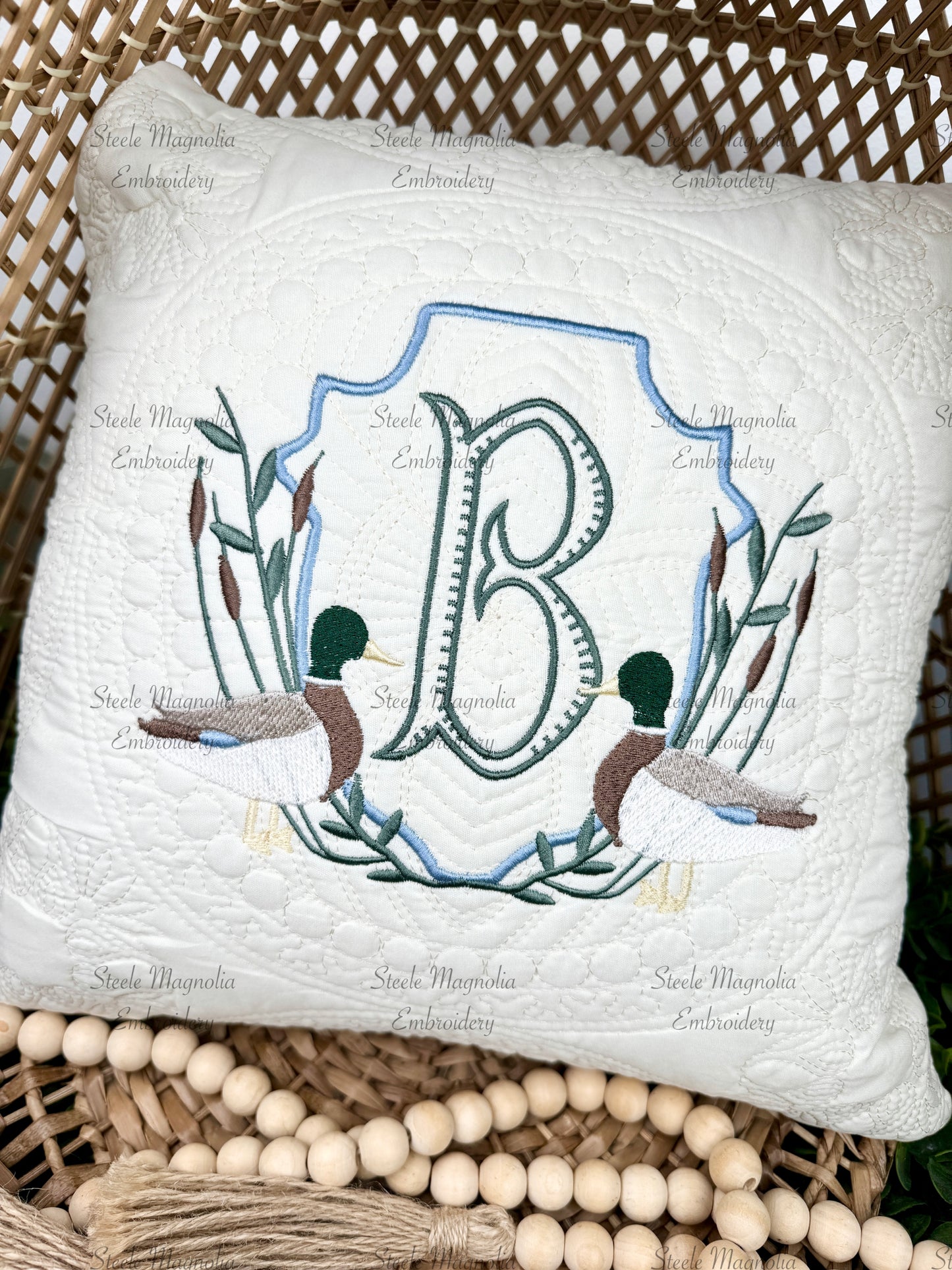 Pastel Mallard Crest Heirloom Nursery Pillow