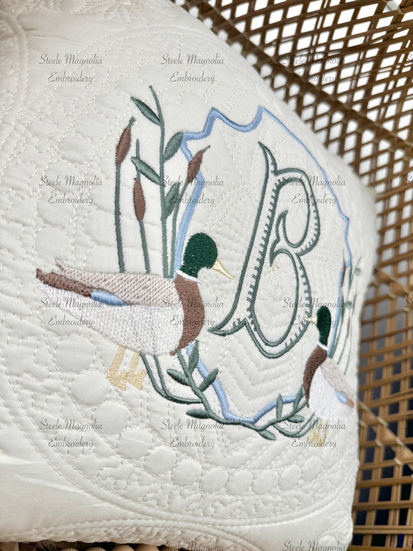 Pastel Mallard Crest Heirloom Nursery Pillow