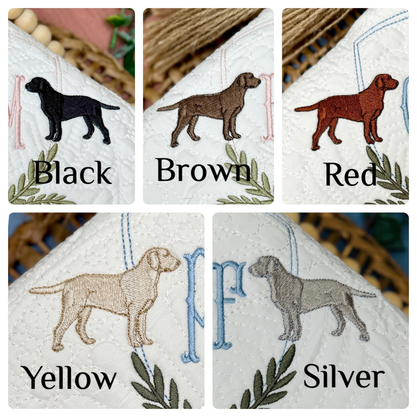 Classic Steel Blue 2 Labrador Dogs Crest Heirloom Quilt