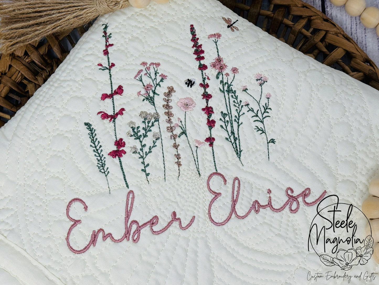 Mauve Dusty Rose Wildflower Heirloom Quilt